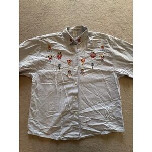 Vintage Jane Ashley Womens 100% Cotton Embroidered Geometric Button Down Shirt L
